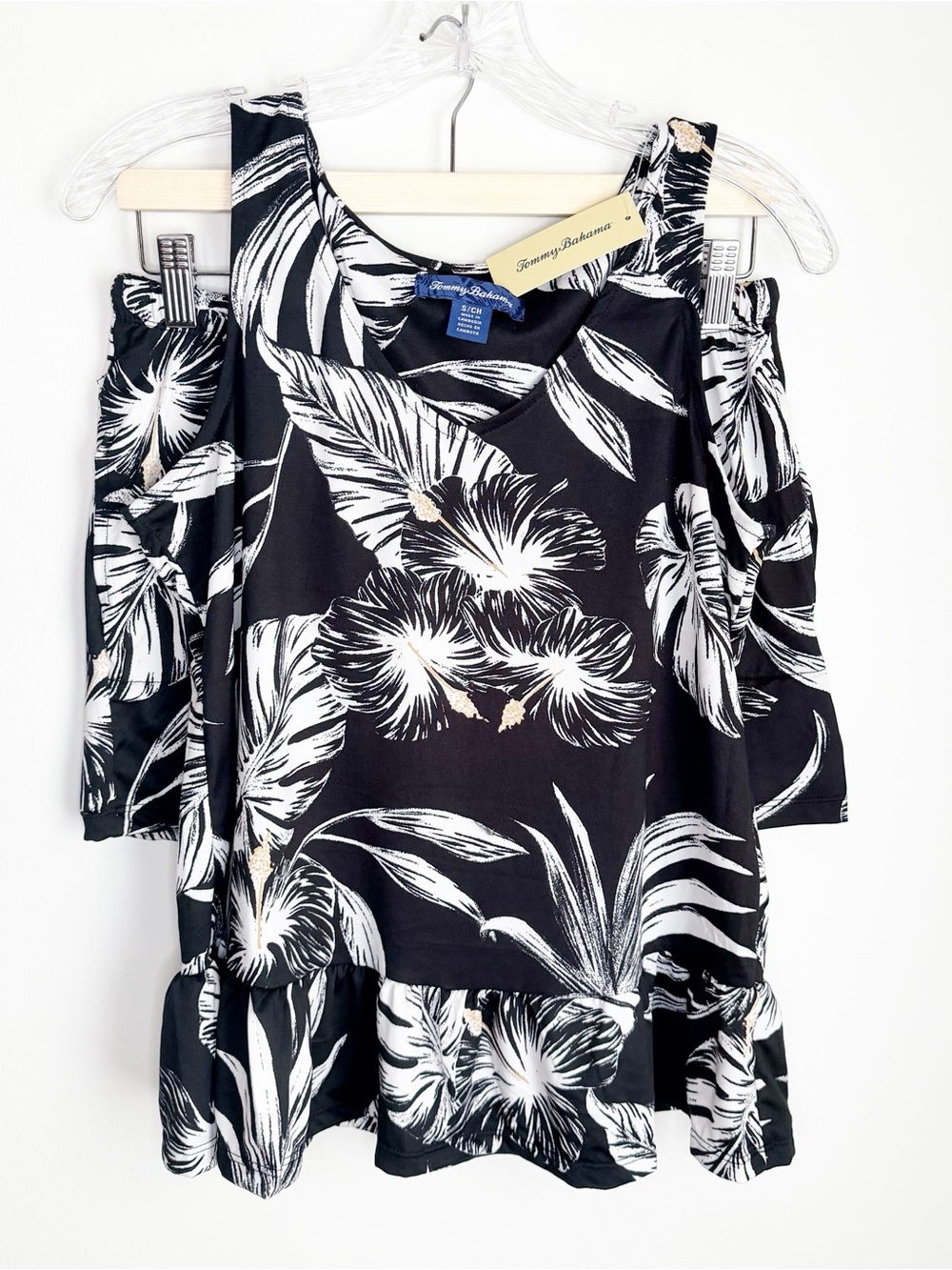 Tommy Bahama Black & White Tropical Print Pajama Set-Tank Top with Shorts